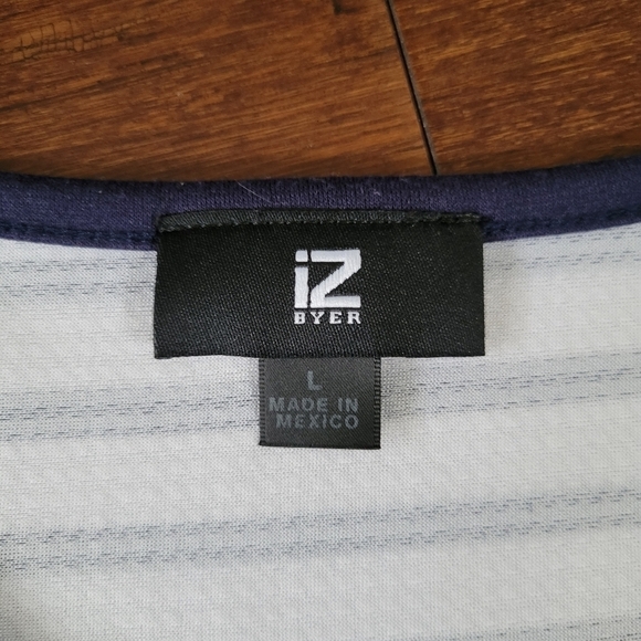 iZ Byer Navy & White Striped Peplum Dressy Sleeveless Top Junior's Size L - Picture 6 of 8